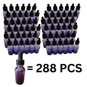 Purple Shaded Clear Boston Round 1 oz 30ml Glass Bottles 288 pcs w/ Droppers Top